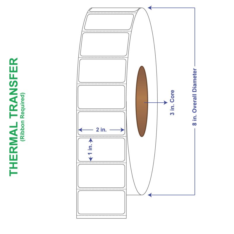 2" x 1" General Use Labels, w/ Perf Thermal Transfer Labels, Perforated, 5500 per roll (8 Rolls per Carton)