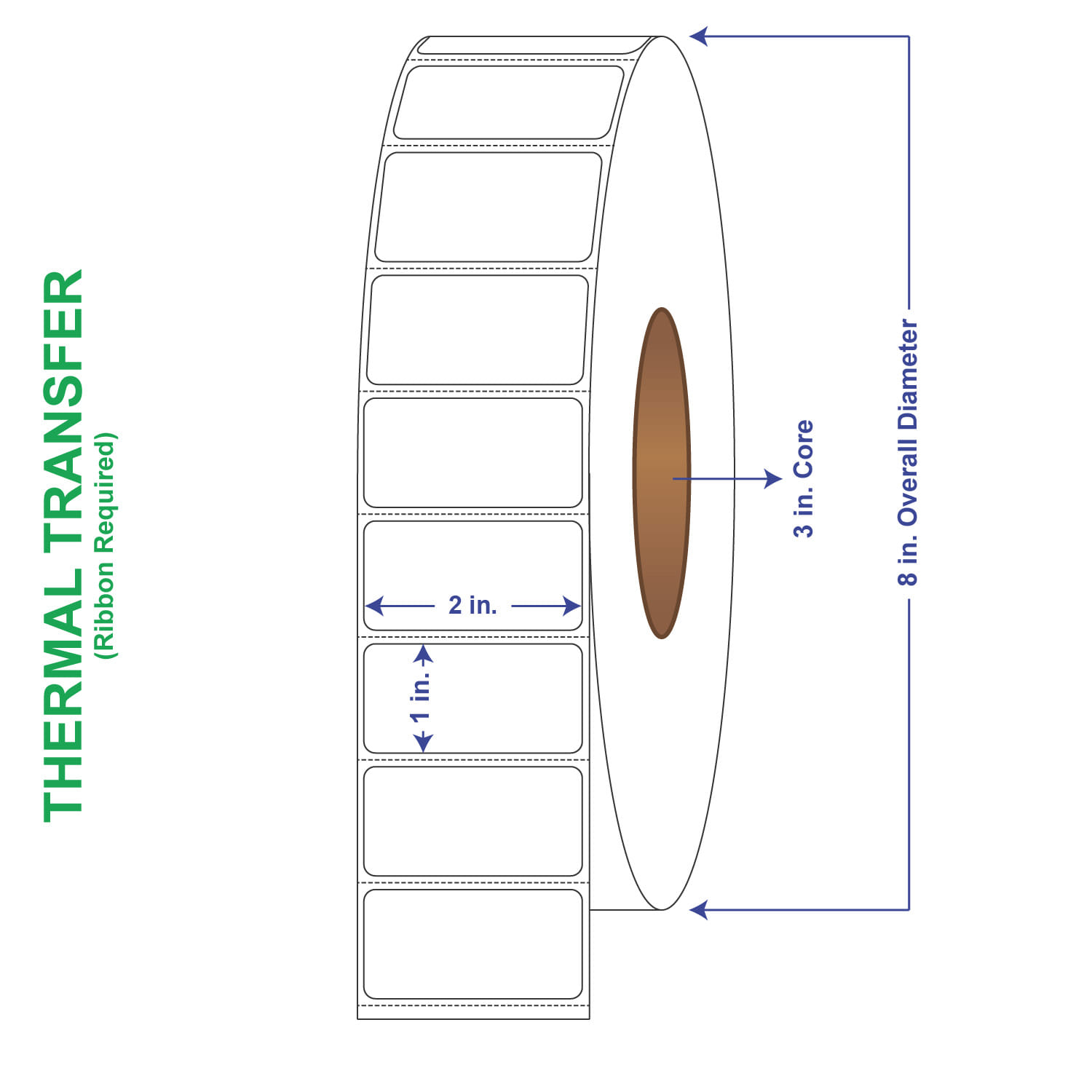 2" x 1" General Use Labels, w/ Perf Thermal Transfer Labels, Perforated, 5500 per roll (8 Rolls per Carton)