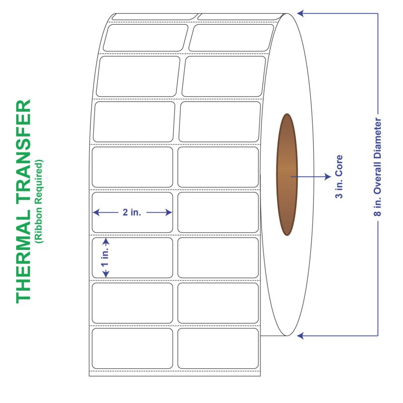 2" x 1" General Use Labels, w/ Perf Thermal Transfer Labels, Perforated, 11000 per roll (4 Rolls per Carton)