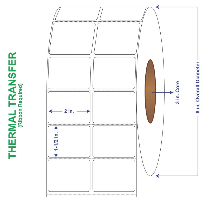 2" x 1-1/2" General Use Labels, w/ Perf Thermal Transfer Labels, Perforated, 7000 per roll (4 Rolls per Carton)