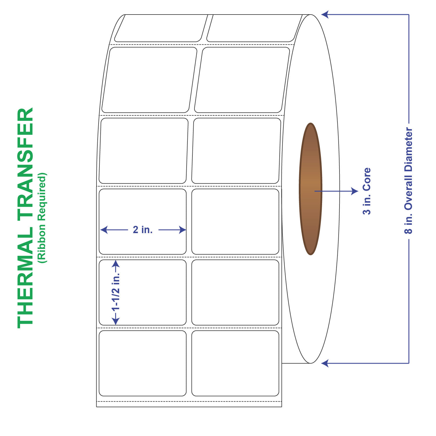 2" x 1-1/2" General Use Labels, w/ Perf Thermal Transfer Labels, Perforated, 7000 per roll (4 Rolls per Carton)