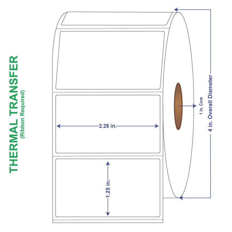 2-1/4" x 1-1/4" General Use Labels, w/ Perf Thermal Transfer Labels, Perforated, 1135 per roll (4 Rolls per Carton)
