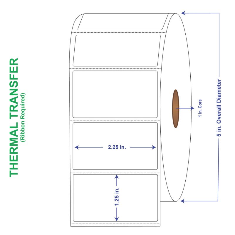 2-1/4" x 1-1/4" General Use Labels, w/ Perf Thermal Transfer Labels, Perforated, 1900 per roll (4 Rolls per Carton)