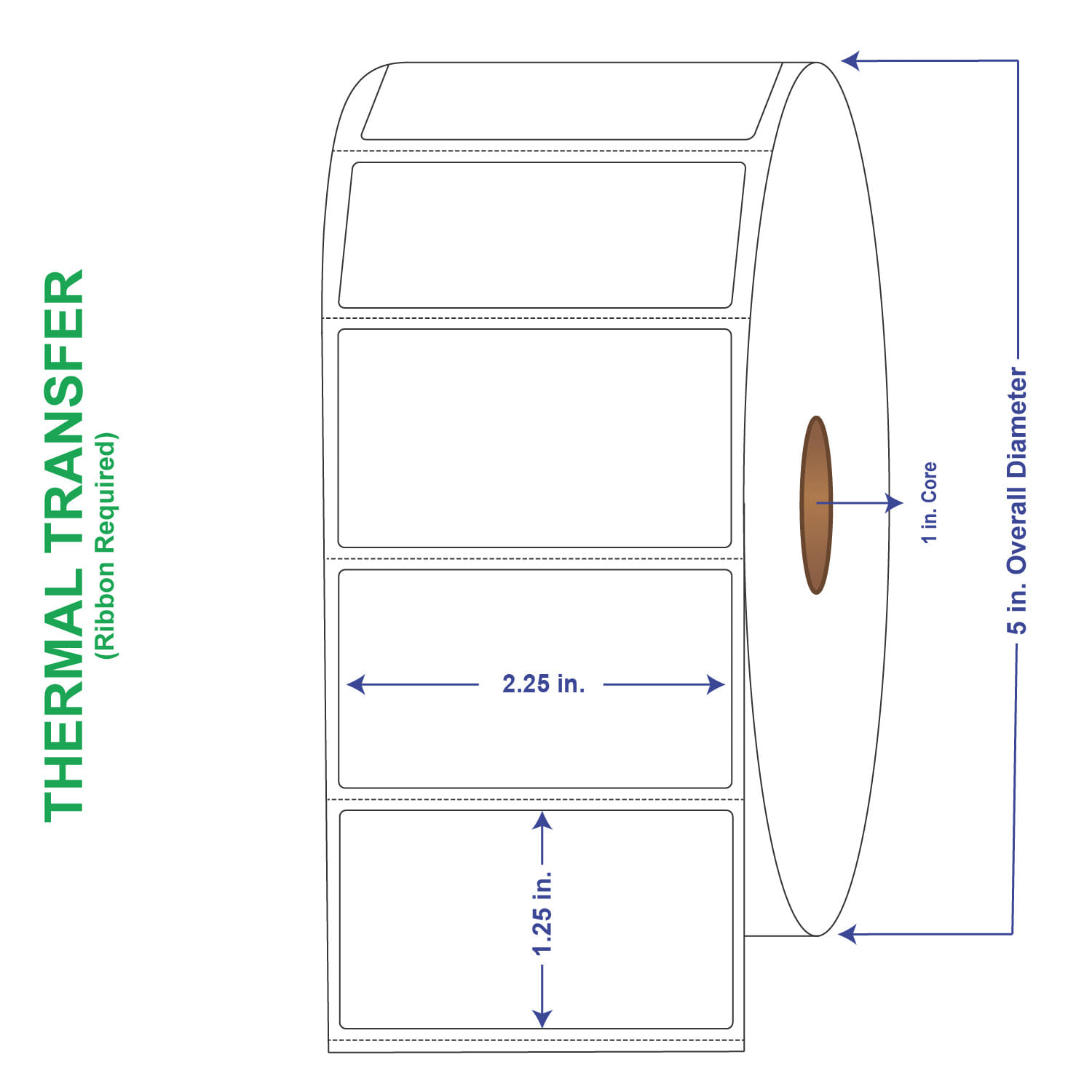 2-1/4" x 1-1/4" General Use Labels, w/ Perf Thermal Transfer Labels, Perforated, 1900 per roll (4 Rolls per Carton)
