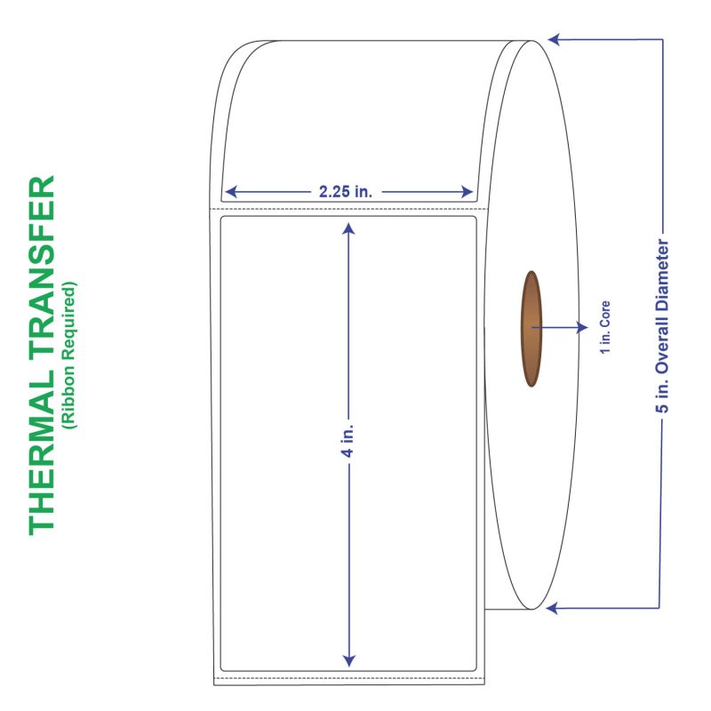 2-1/4" x 4" General Use Labels, w/ Perf Thermal Transfer Labels, Perforated, 700 per roll (4 Rolls per Carton)