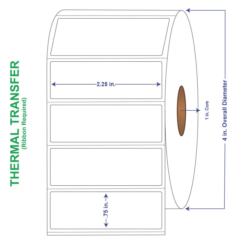 2-1/4" x 3/4" General Use Labels, w/ Perf Thermal Transfer Labels, Perforated, 1780 per roll (4 Rolls per Carton)