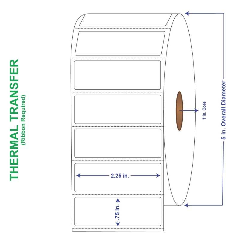 2-1/4" x 3/4" General Use Labels, w/ Perf Thermal Transfer Labels, Perforated, 3000 per roll (4 Rolls per Carton)