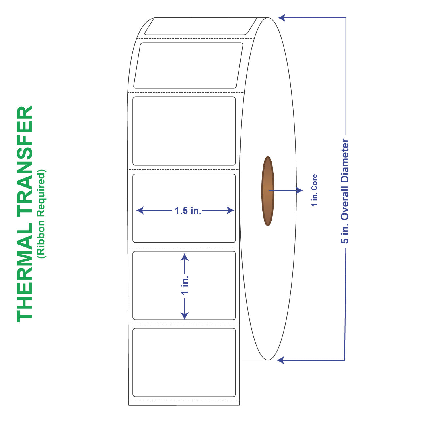 2" x 3/4" General Use Labels, w/ Perf Thermal Transfer Labels, Perforated, 3000 per roll (4 Rolls per Carton)