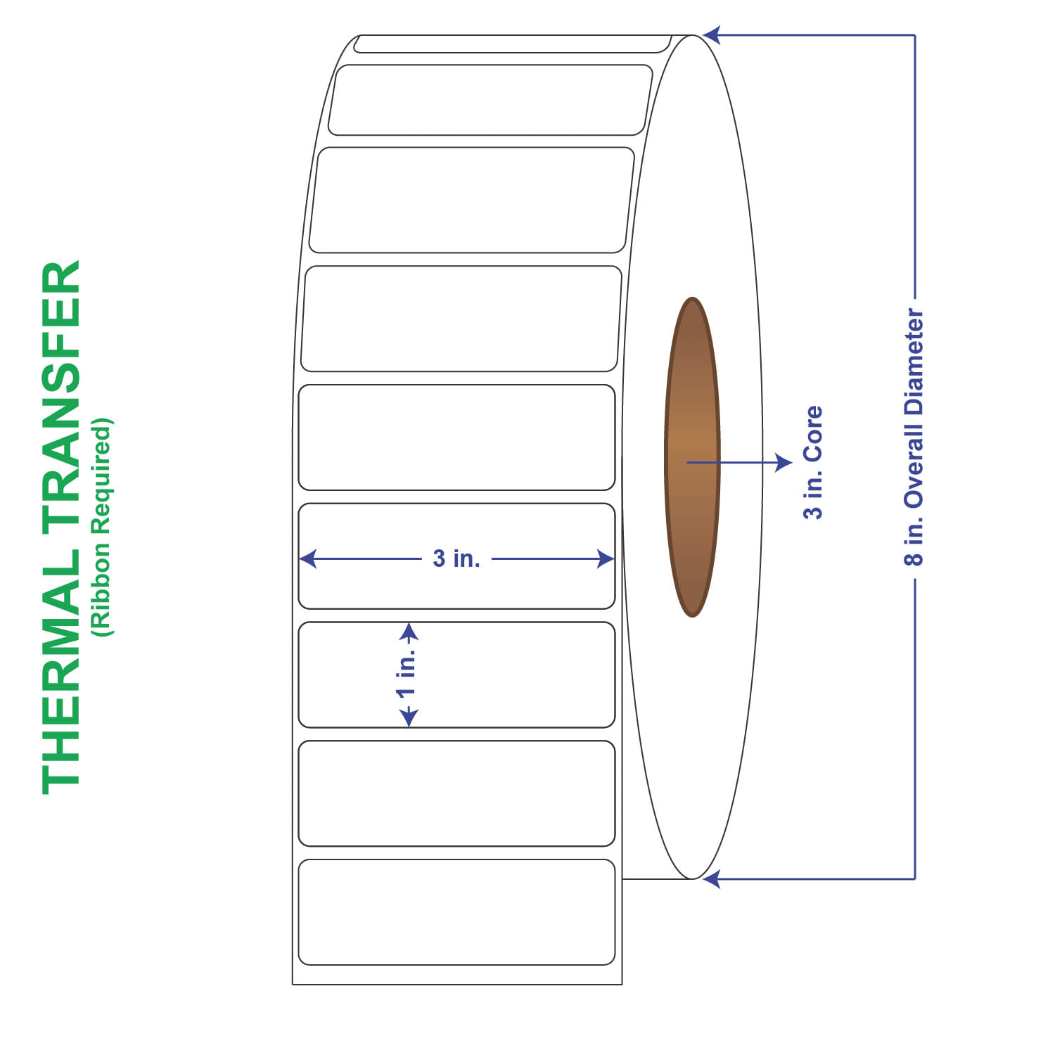 3" x 1" General Use Labels, Non-Perf Thermal Transfer Labels, 5500 per roll (6 Rolls per Carton)