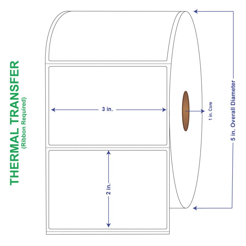 3" x 2" General Use Labels, w/ Perf Thermal Transfer Labels, Perforated, 1240 per roll (4 Rolls per Carton)