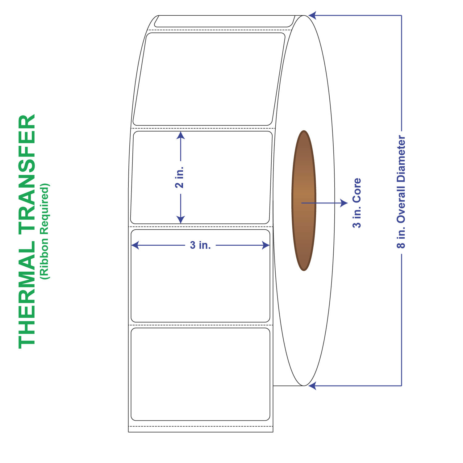3" x 2" General Use Labels, w/ Perf Thermal Transfer Labels, Perforated, 3000 per roll (6 Rolls per Carton)