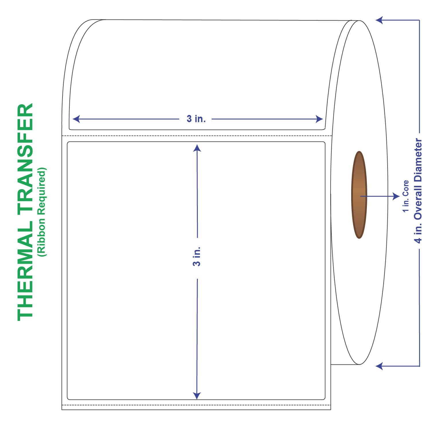 3" x 3" General Use Labels, w/ Perf Thermal Transfer Labels, Perforated, 500 per roll (4 Rolls per Carton)