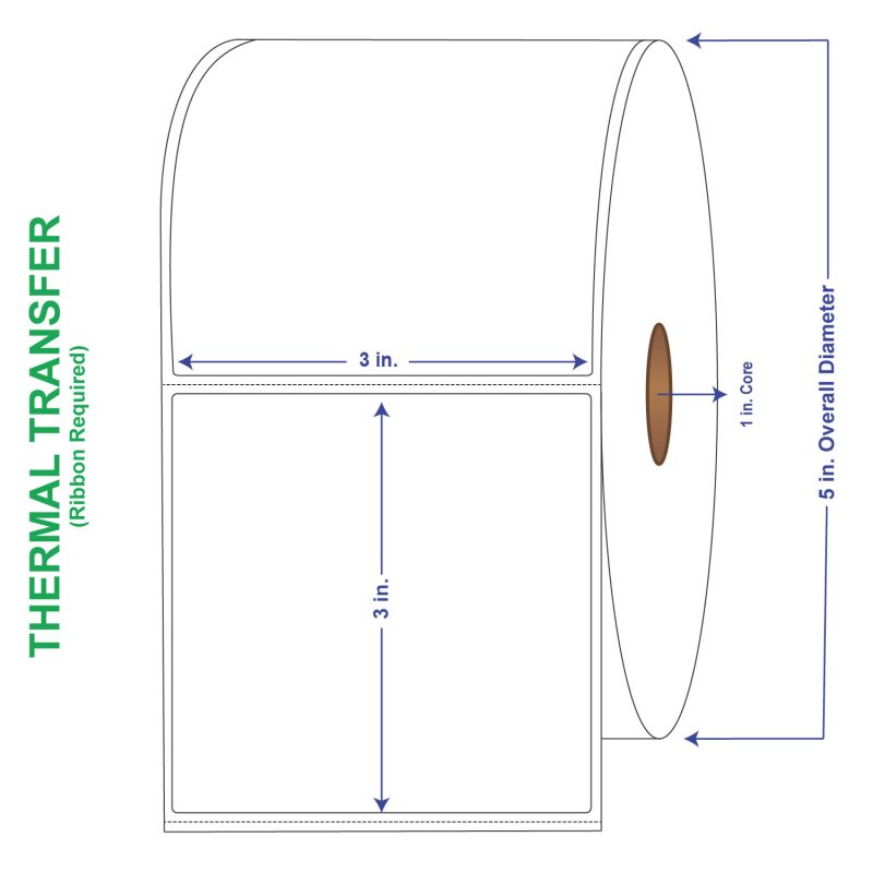 3" x 3" General Use Labels, w/ Perf Thermal Transfer Labels, Perforated, 850 per roll (4 Rolls per Carton)