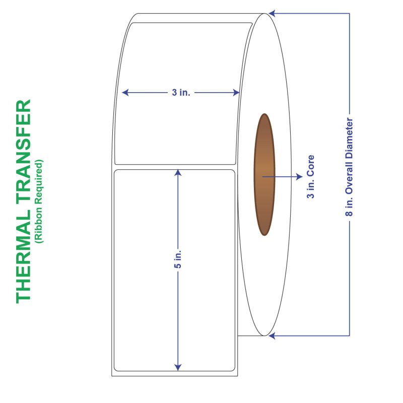 3" x 5" General Use Labels, Non-Perf Thermal Transfer Labels, 1250 per roll (6 Rolls per Carton)
