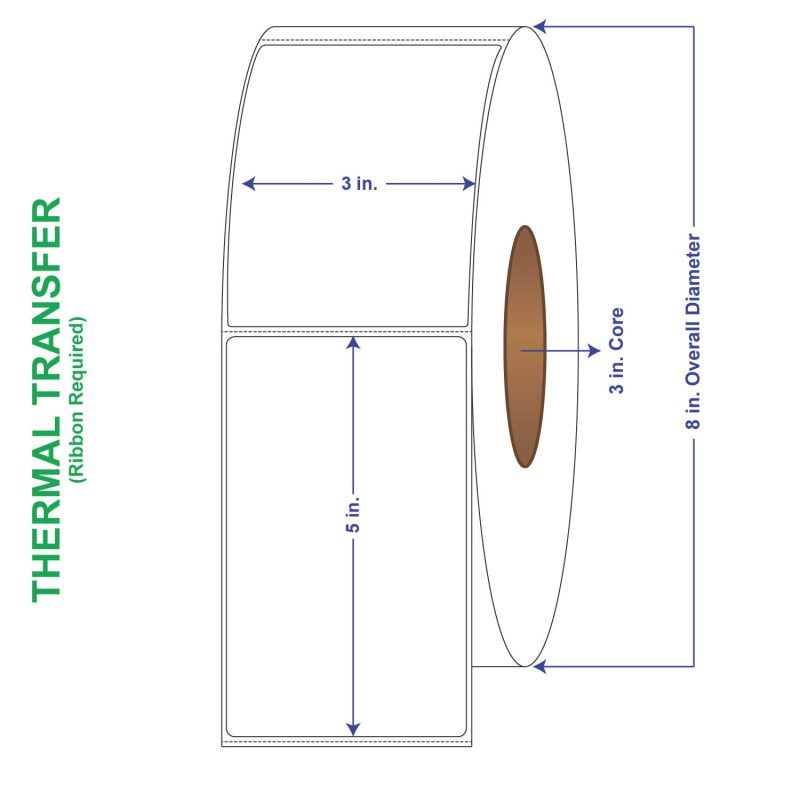 3" x 5" General Use Labels, w/ Perf Thermal Transfer Labels, Perforated, 1250 per roll (6 Rolls per Carton)