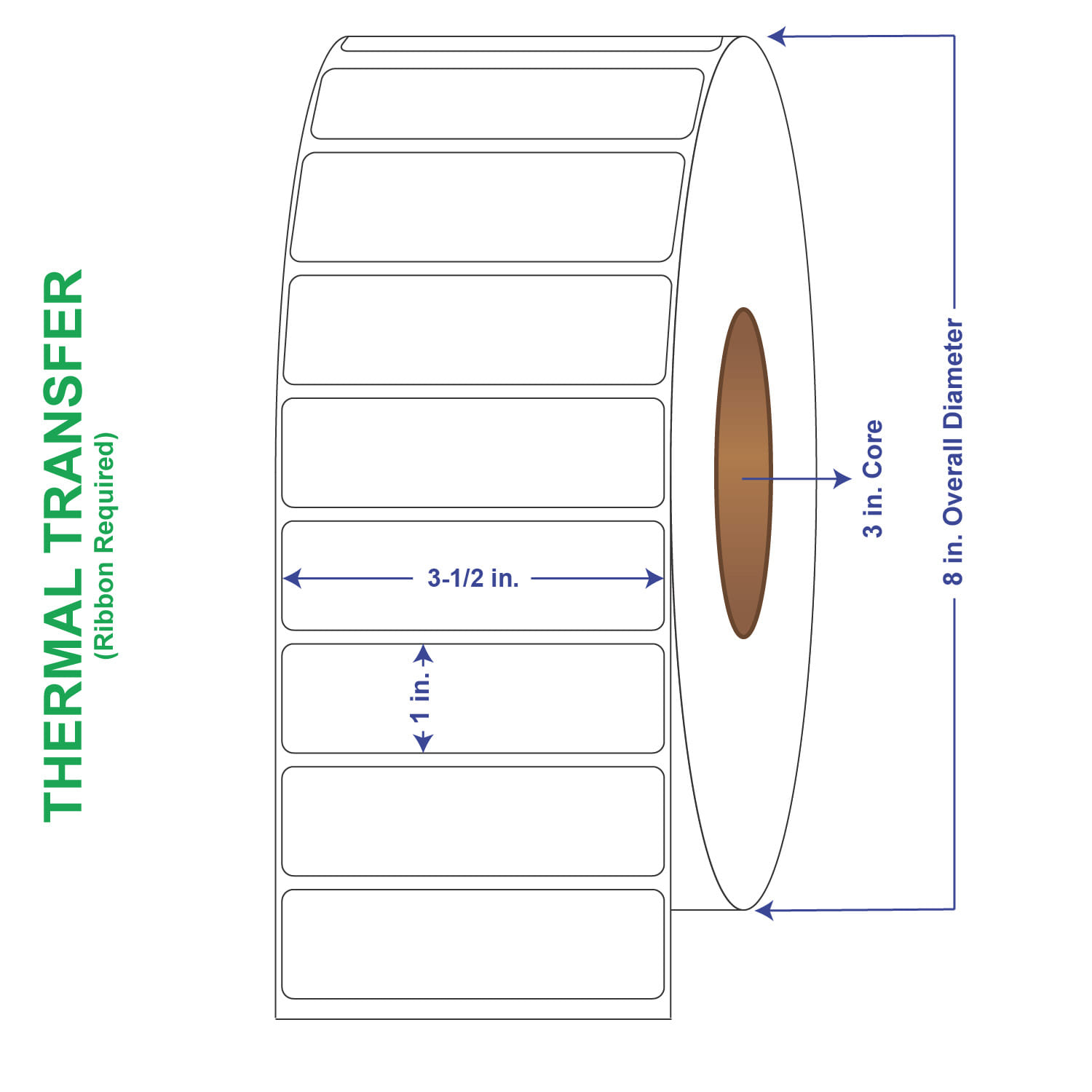 3-1/2" x 1" General Use Labels, Non-Perf Thermal Transfer Labels, 5500 per roll (6 Rolls per Carton)