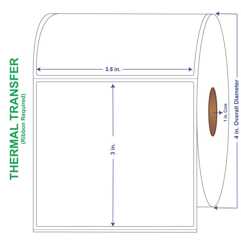 3-1/2" x 1" General Use Labels, w/ Perf Thermal Transfer Labels, Perforated, 1310 per roll (4 Rolls per Carton)