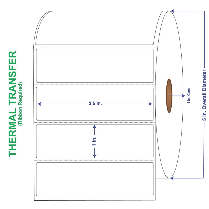 3-1/2" x 1" General Use Labels, w/ Perf Thermal Transfer Labels, Perforated, 2300 per roll (4 Rolls per Carton)