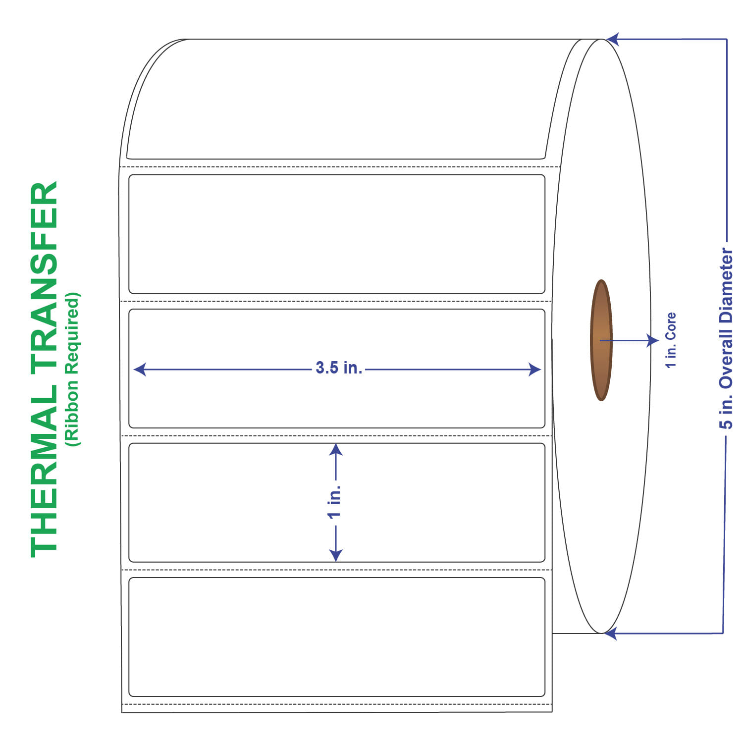 3-1/2" x 1" General Use Labels, w/ Perf Thermal Transfer Labels, Perforated, 2300 per roll (4 Rolls per Carton)