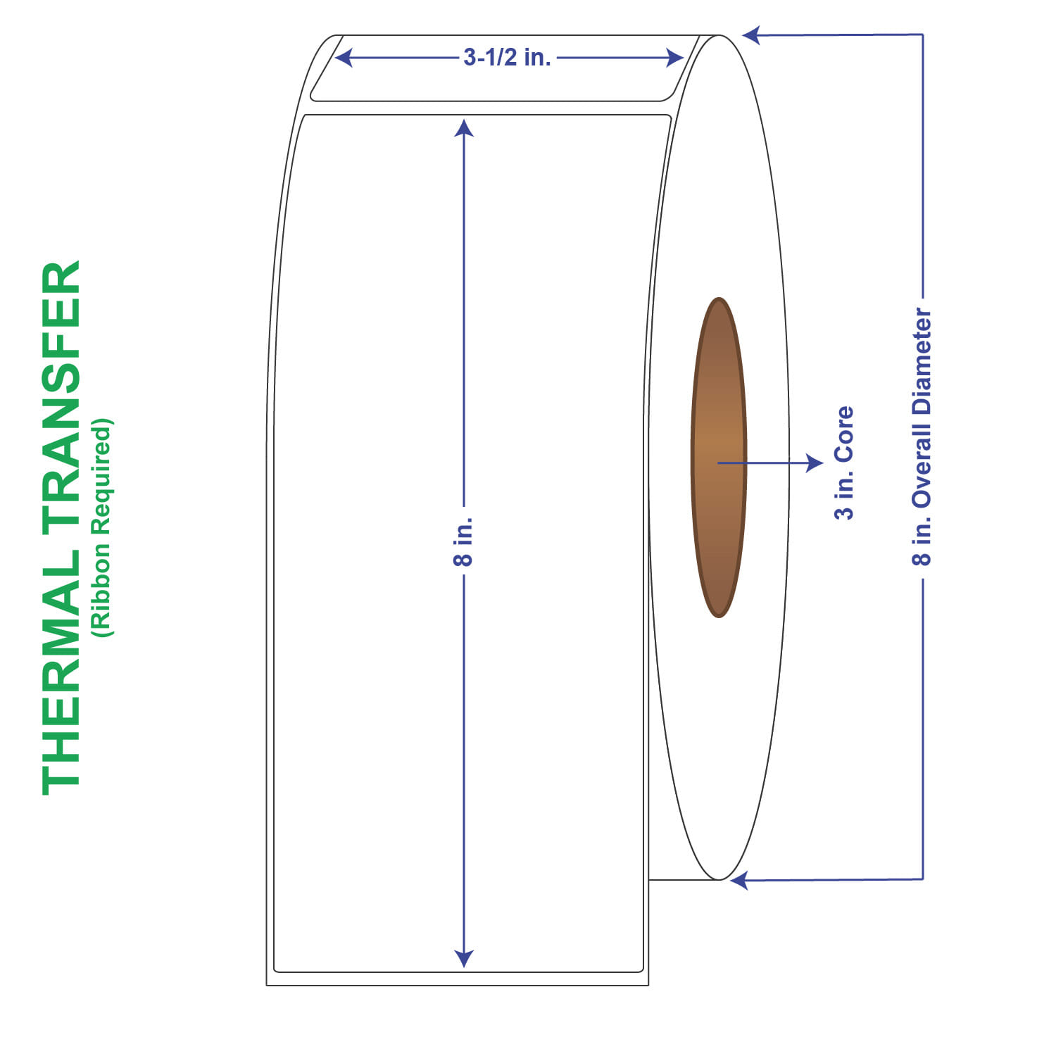 3-1/2" x 8" General Use Labels, Non-Perf Thermal Transfer Labels, 750 per roll (6 Rolls per Carton)