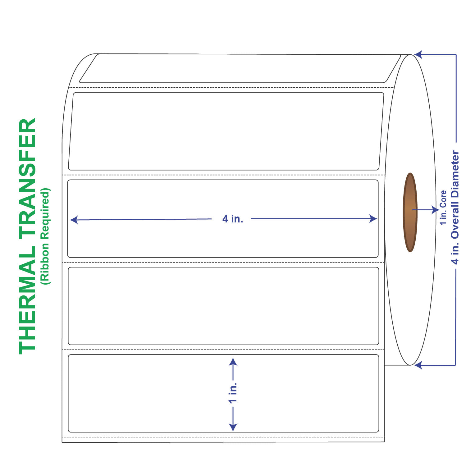 4" x 1" General Use Labels, w/ Perf Thermal Transfer Labels, Perforated, 1310 per roll (4 Rolls per Carton)