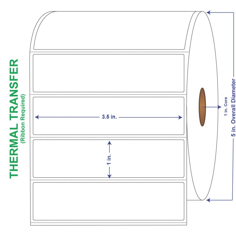 4" x 1" General Use Labels, w/ Perf Thermal Transfer Labels, Perforated, 2300 per roll (4 Rolls per Carton)