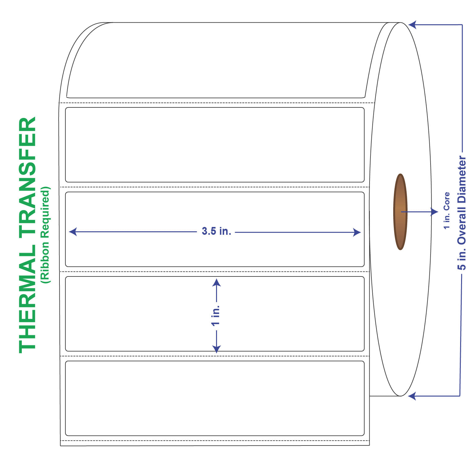 4" x 1" General Use Labels, w/ Perf Thermal Transfer Labels, Perforated, 2300 per roll (4 Rolls per Carton)
