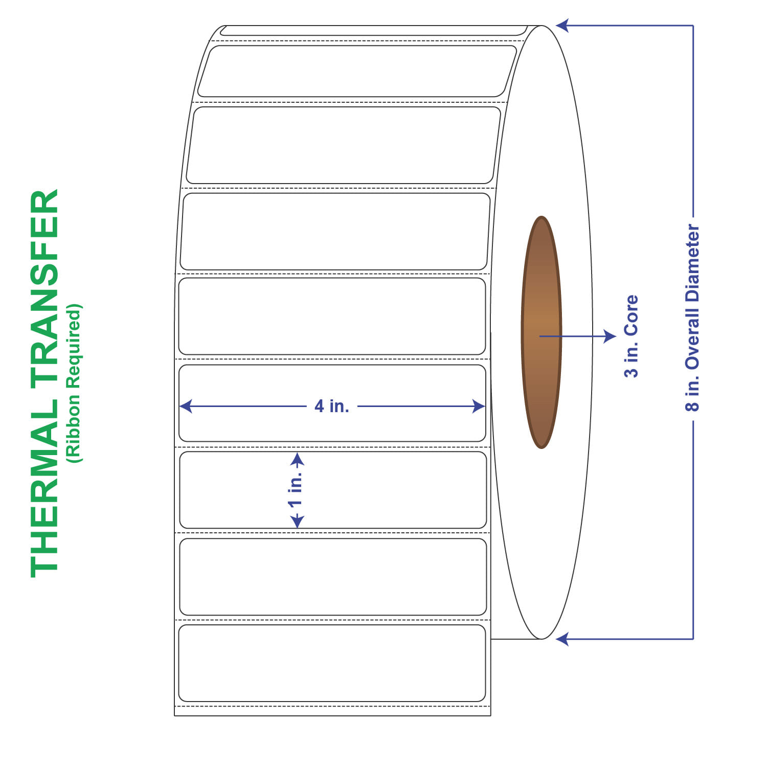 4" x 1" General Use Labels, w/ Perf Thermal Transfer Labels, Perforated, 5500 per roll (4 Rolls per Carton)