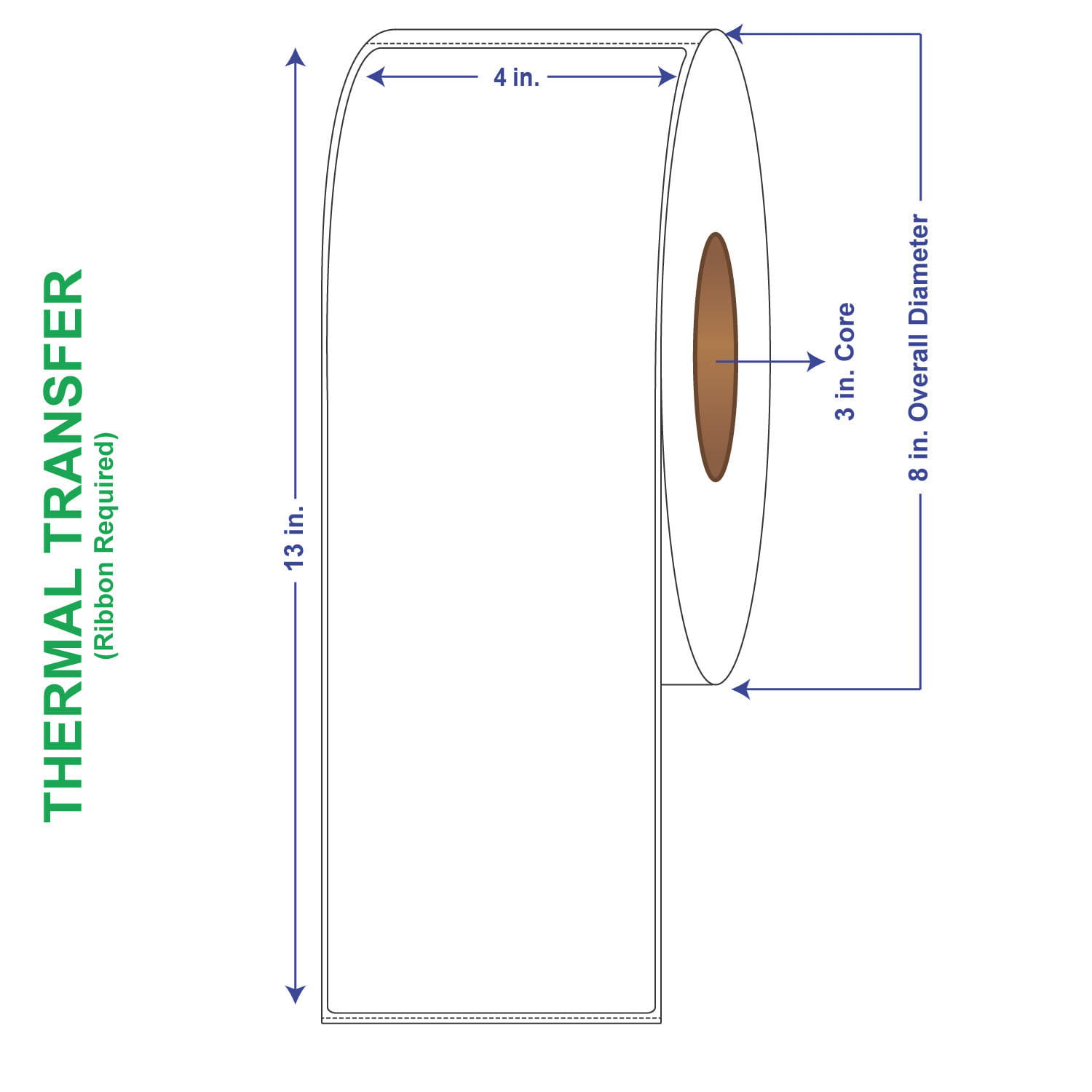 4" x 13" General Use Labels, w/ Perf Thermal Transfer Labels, Perforated, 475 per roll (4 Rolls per Carton)
