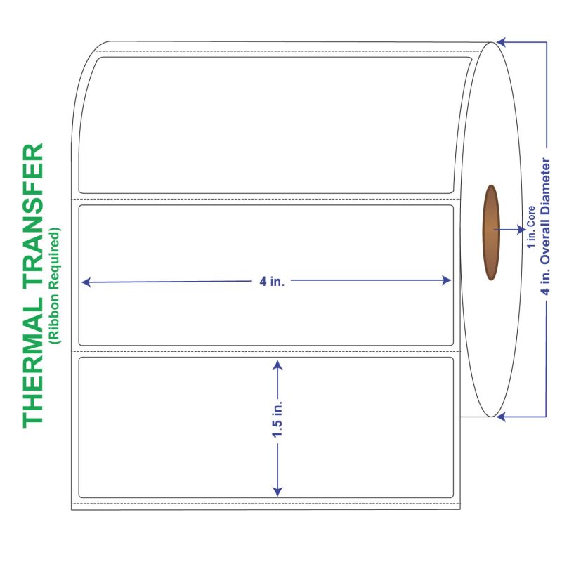 4" x 1-1/2" General Use Labels, w/ Perf Thermal Transfer Labels, Perforated, 960 per roll (4 Rolls per Carton)
