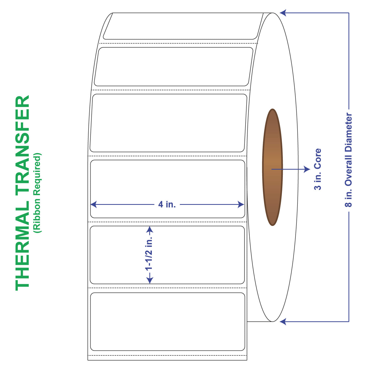 4" x 1-1/2" General Use Labels, w/ Perf Thermal Transfer Labels, Perforated, 3600 per roll (4 Rolls per Carton)