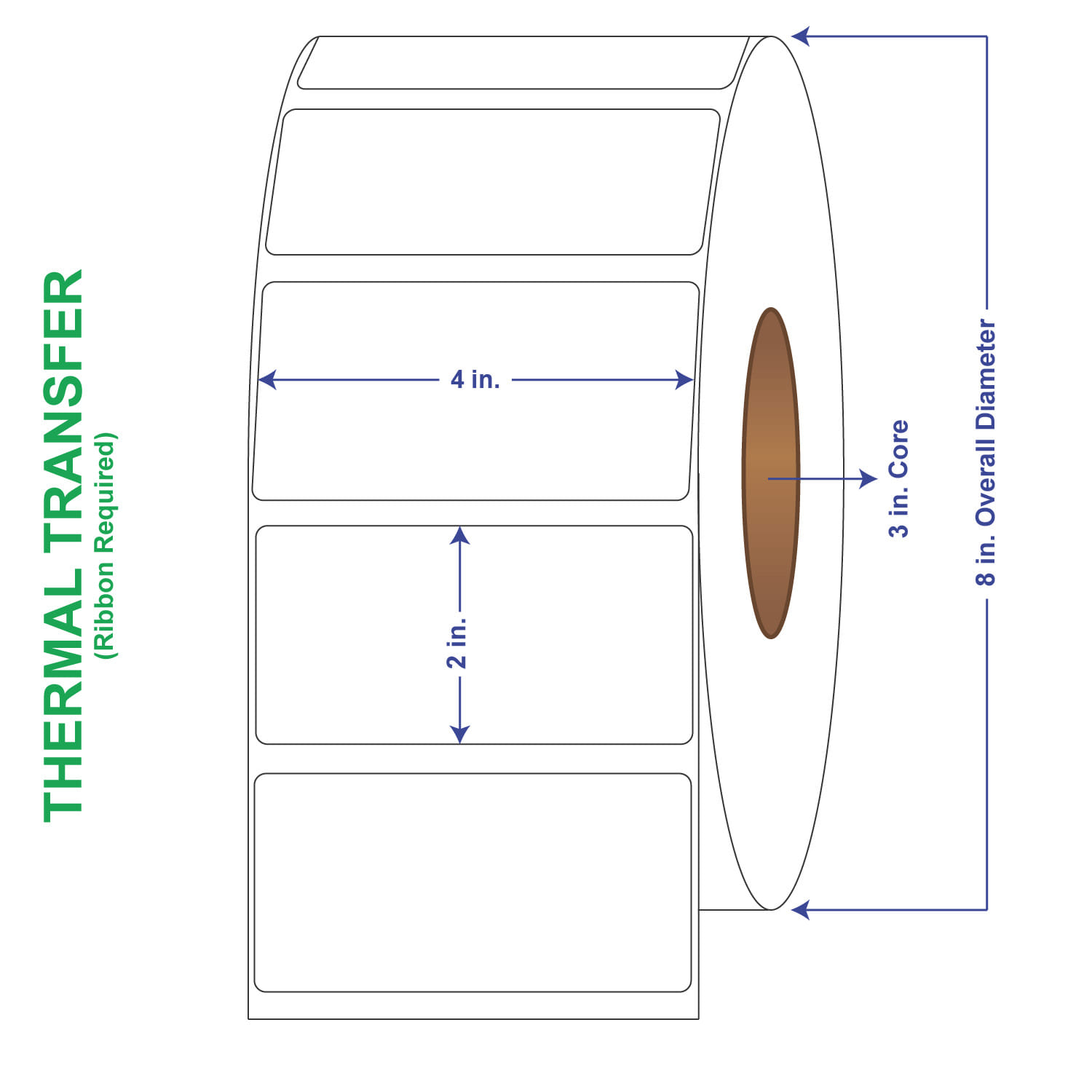 4" x 2" General Use Labels, Non-Perf Thermal Transfer Labels, 3000 per roll (4 Rolls per Carton)
