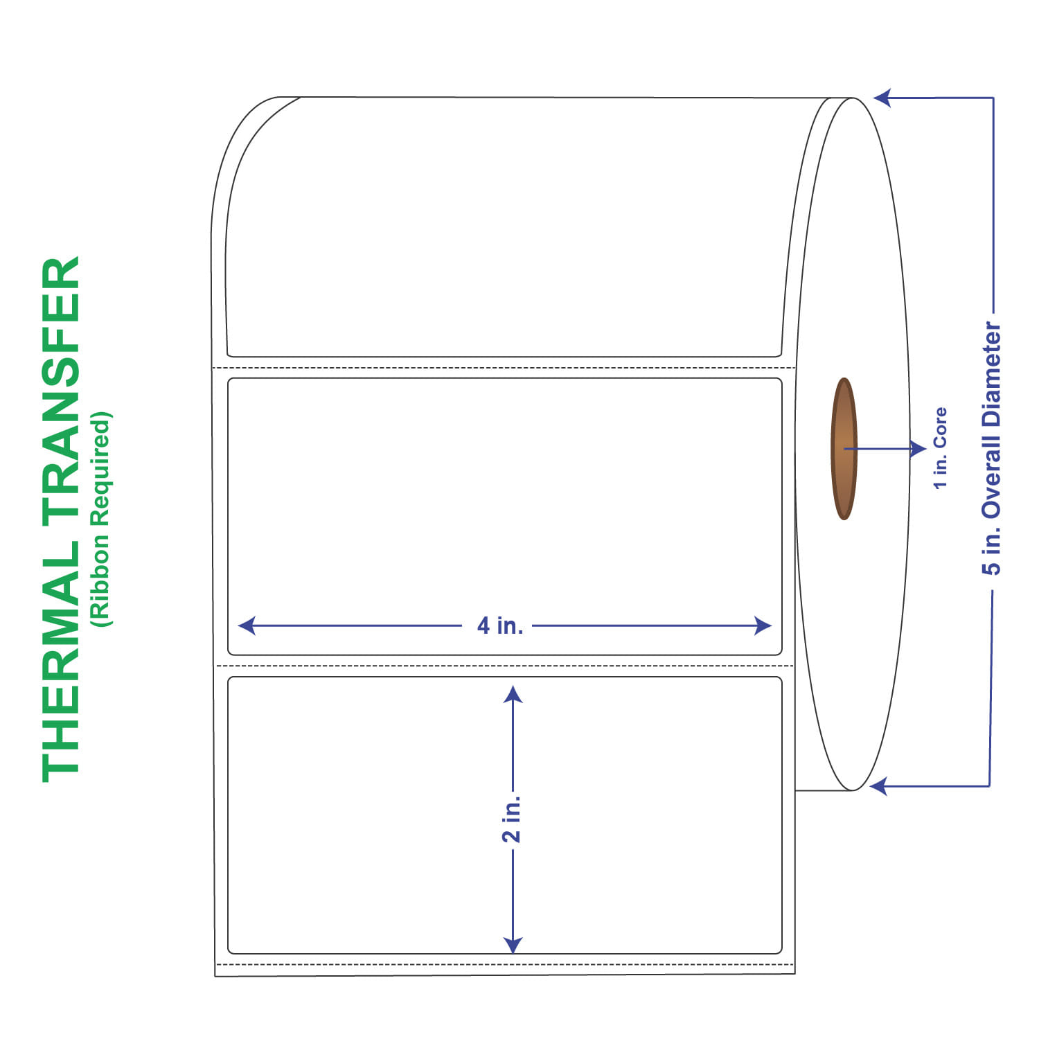 4" x 2" General Use Labels, w/ Perf Thermal Transfer Labels, Perforated, 1250 per roll (4 Rolls per Carton)