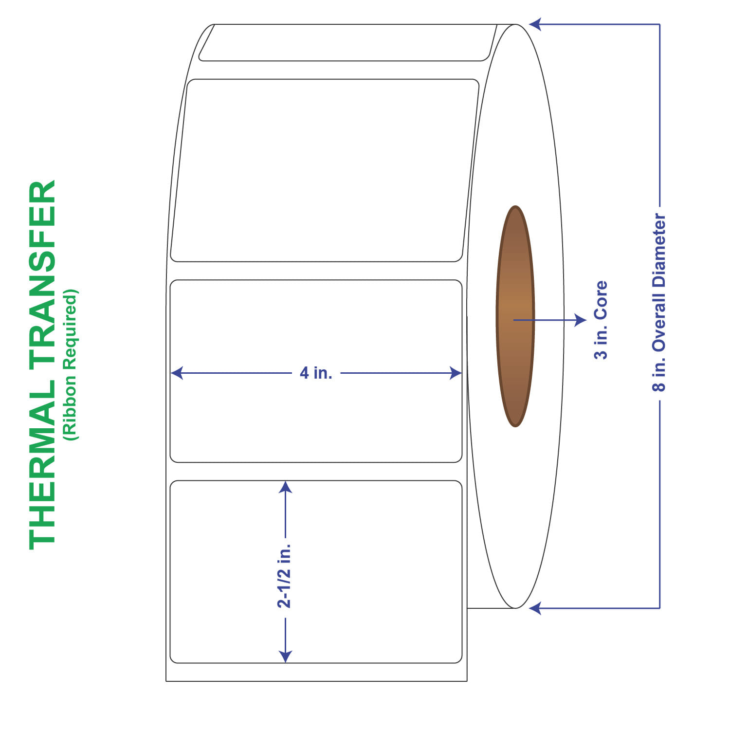 4" x 2-1/2" General Use Labels, Non-Perf Thermal Transfer Labels, 2500 per roll (4 Rolls per Carton)
