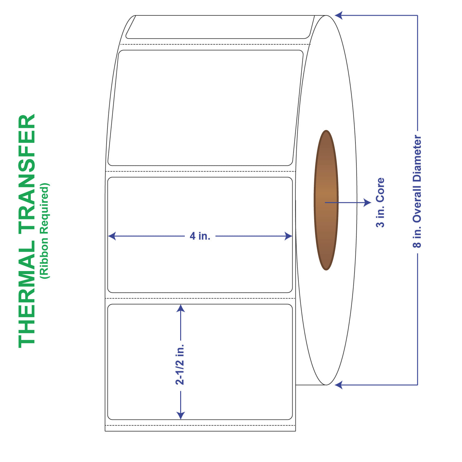 4" x 2-1/2" General Use Labels, w/ Perf Thermal Transfer Labels, Perforated, 2500 per roll (4 Rolls per Carton)