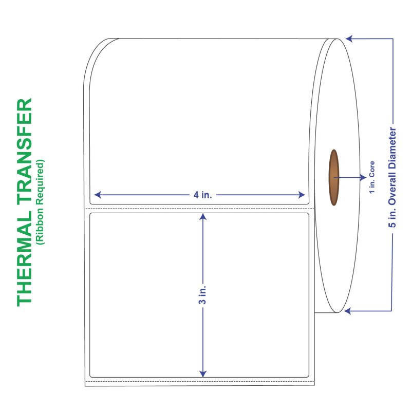 4" x 3" General Use Labels, w/ Perf Thermal Transfer Labels, Perforated, 850 per roll (4 Rolls per Carton)