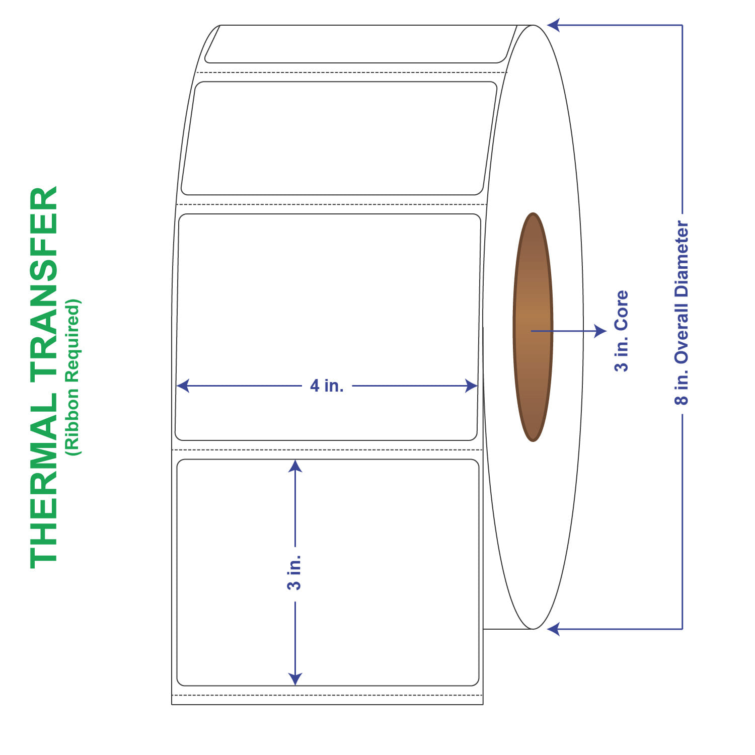 4" x 3" General Use Labels, w/ Perf Thermal Transfer Labels, Perforated, 1900 per roll (4 Rolls per Carton)
