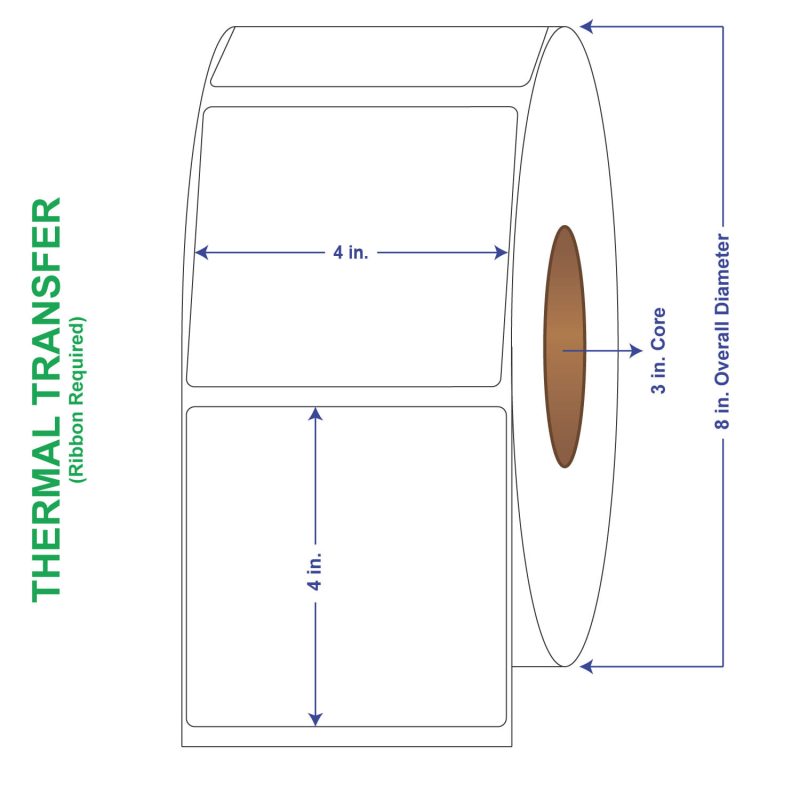 4" x 4" General Use Labels, Non-Perf Thermal Transfer Labels, 1500 per roll (4 Rolls per Carton)