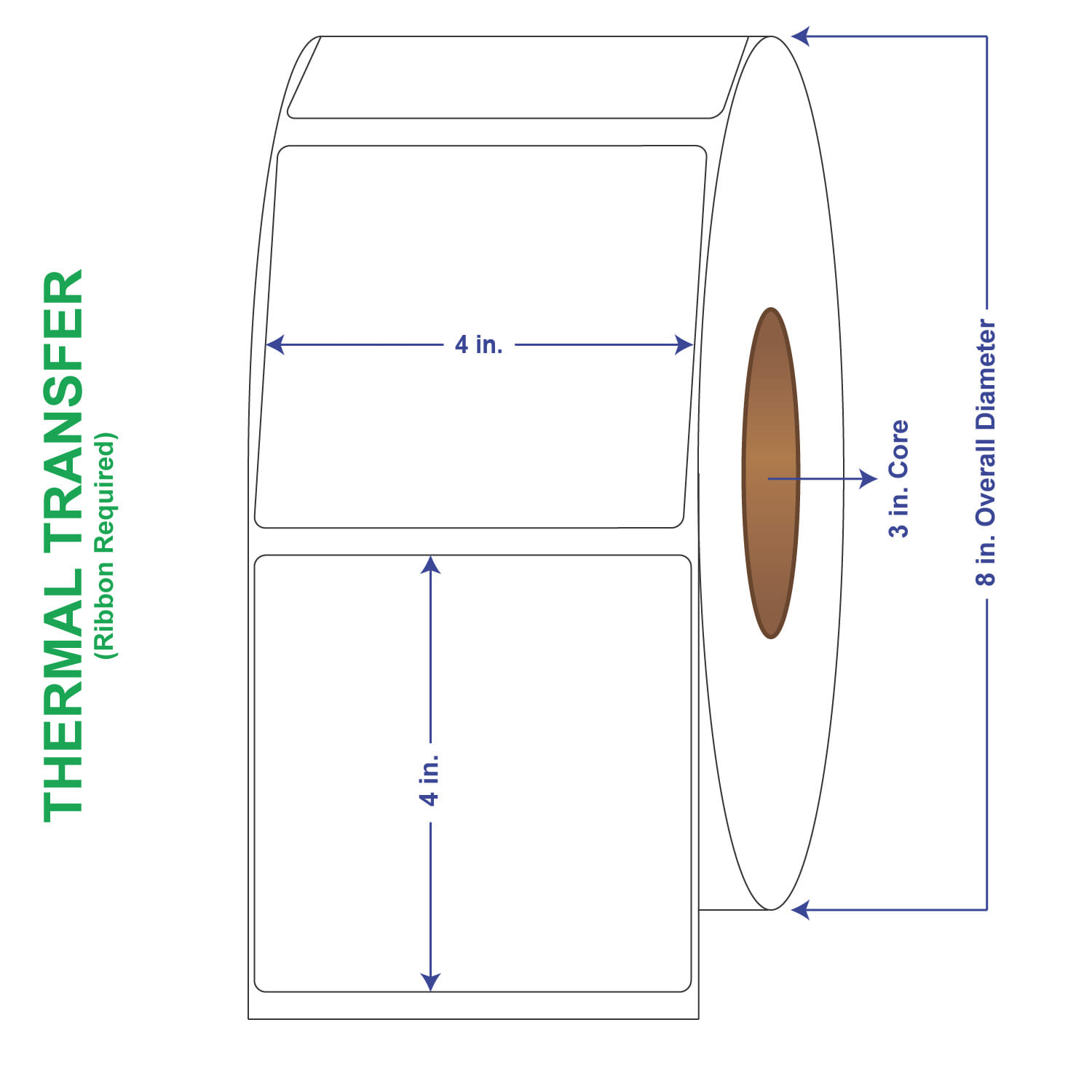 4" x 4" General Use Labels, Non-Perf Thermal Transfer Labels, 1500 per roll (4 Rolls per Carton)