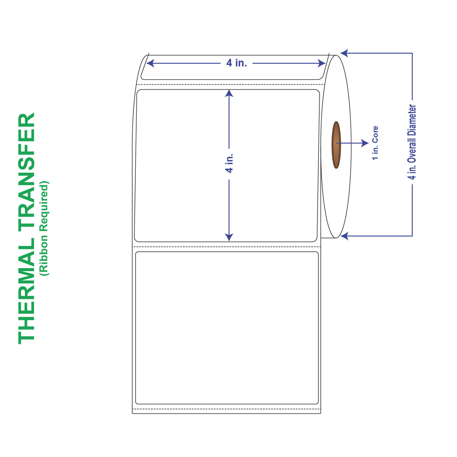 4" x 4" General Use Labels, w/ Perf Thermal Transfer Labels, Perforated, 375 per roll (4 Rolls per Carton)
