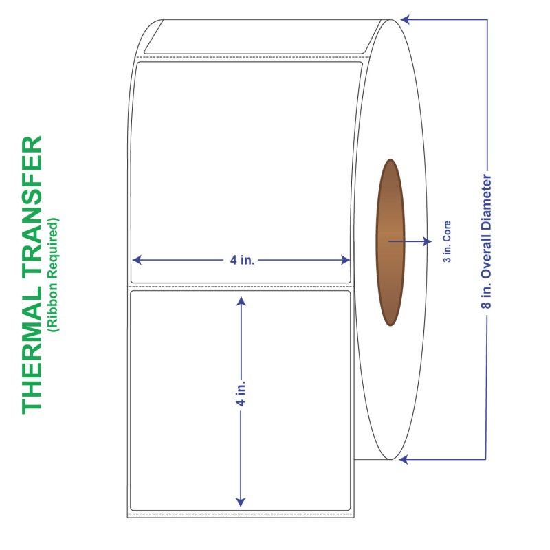 4" x 4" General Use Labels, w/ Perf Thermal Transfer Labels, Perforated, 700 per roll (4 Rolls per Carton)
