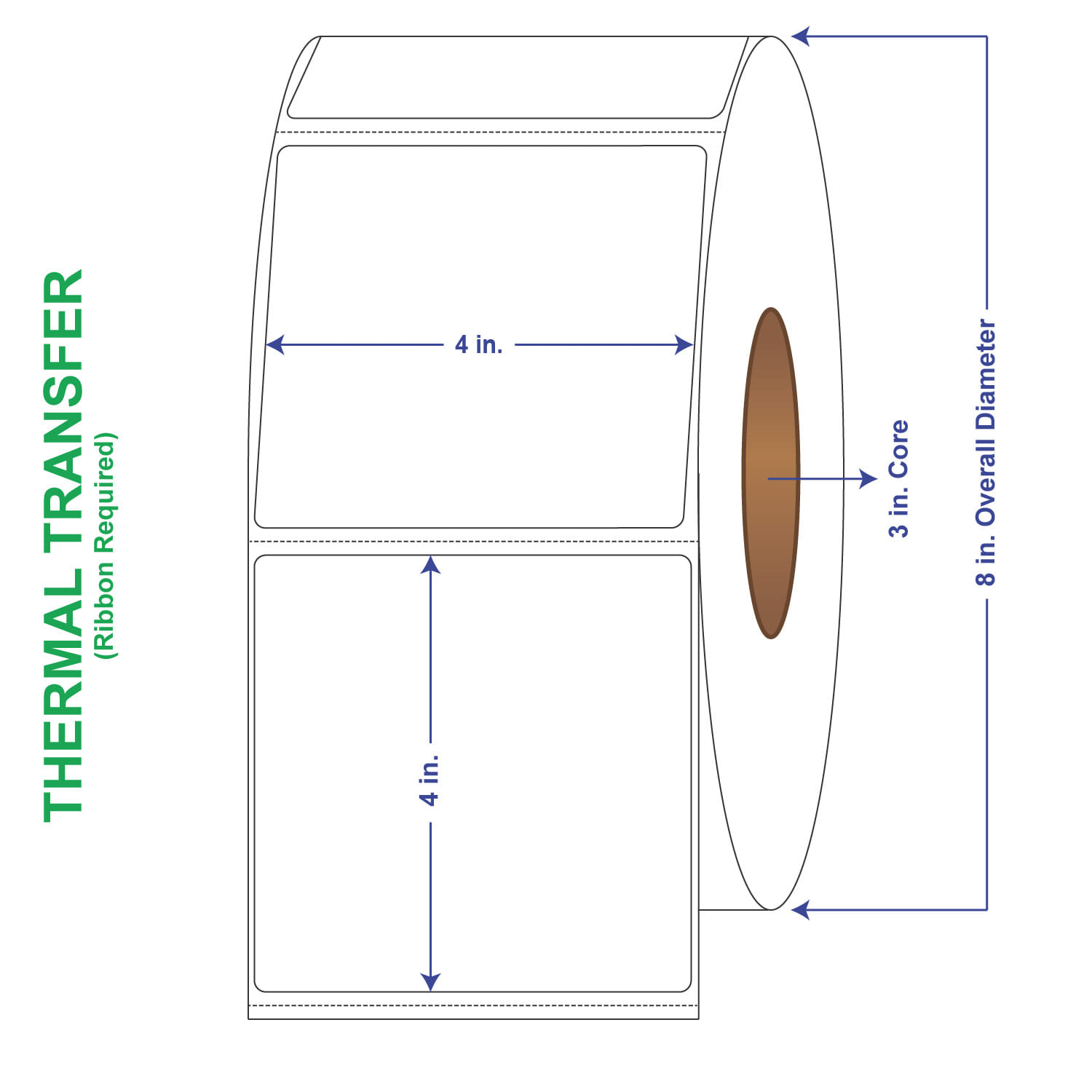 4" x 4" General Use Labels, w/ Perf Thermal Transfer Labels, Perforated, 1500 per roll (4 Rolls per Carton)