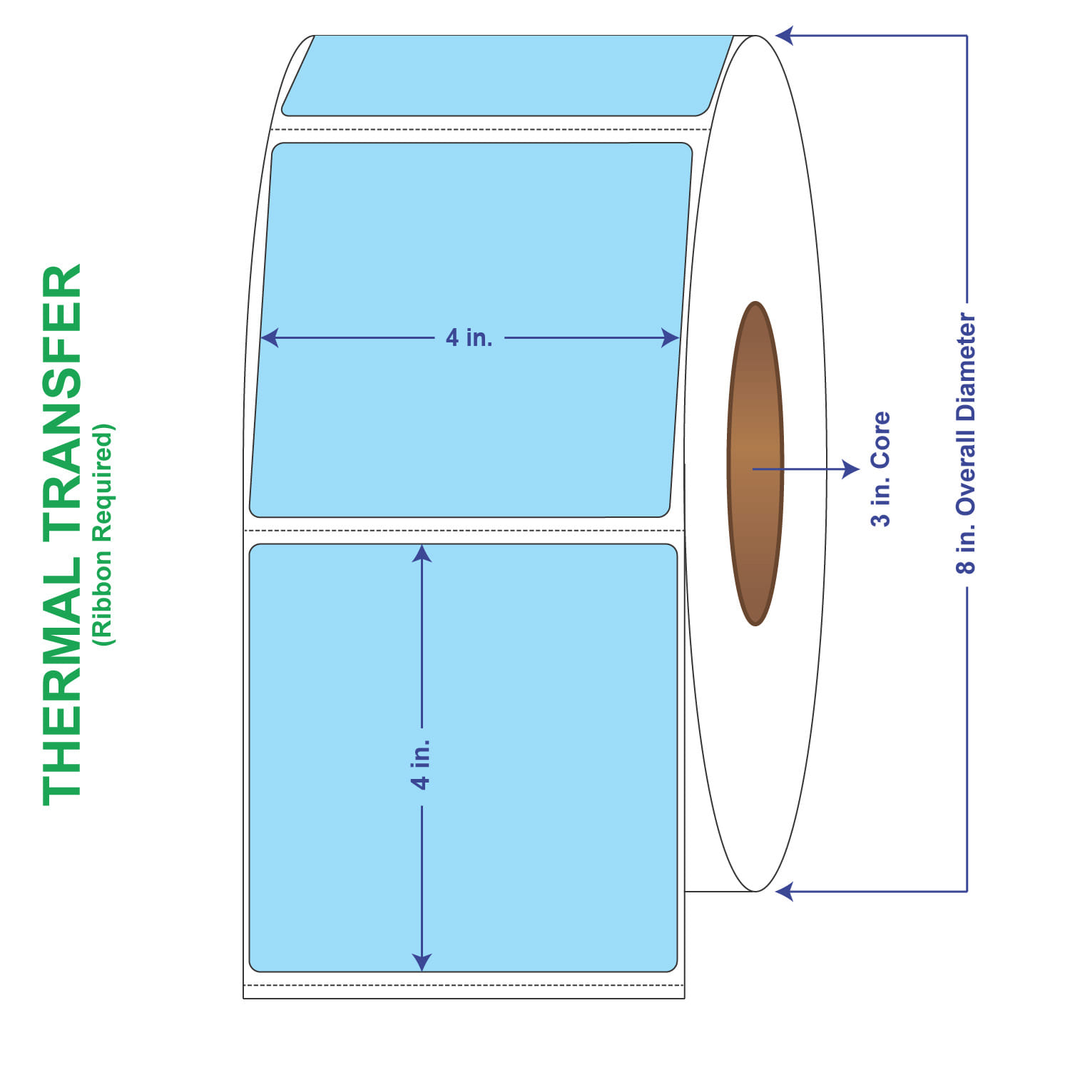 4" x 4" General Use Labels, w/ Perf Thermal Transfer Labels, Perforated, Tinted, Blue (2975), 1500 per roll (4 Rolls per Carton)