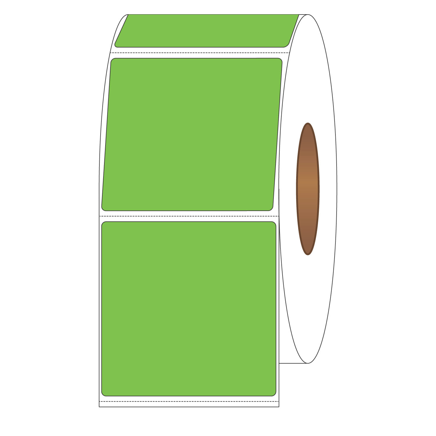 4" x 4" General Use Labels, w/ Perf Thermal Transfer Labels, Perforated, Tinted, Fluorescent Green, 1500 per roll (4 Rolls per Carton) - Image 2