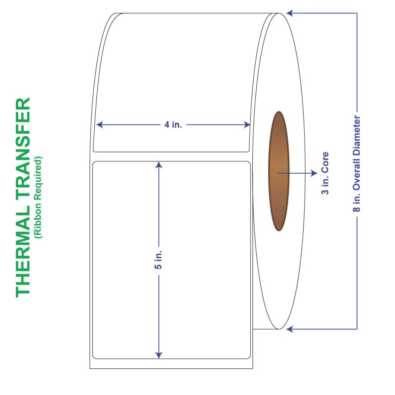 4" x 5" General Use Labels, Non-Perf Thermal Transfer Labels, 1250 per roll (4 Rolls per Carton)