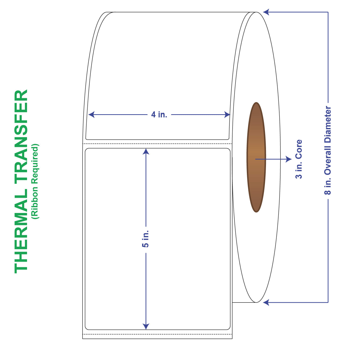 4" x 5" General Use Labels, w/ Perf Thermal Transfer Labels, Perforated, 1250 per roll (4 Rolls per Carton)