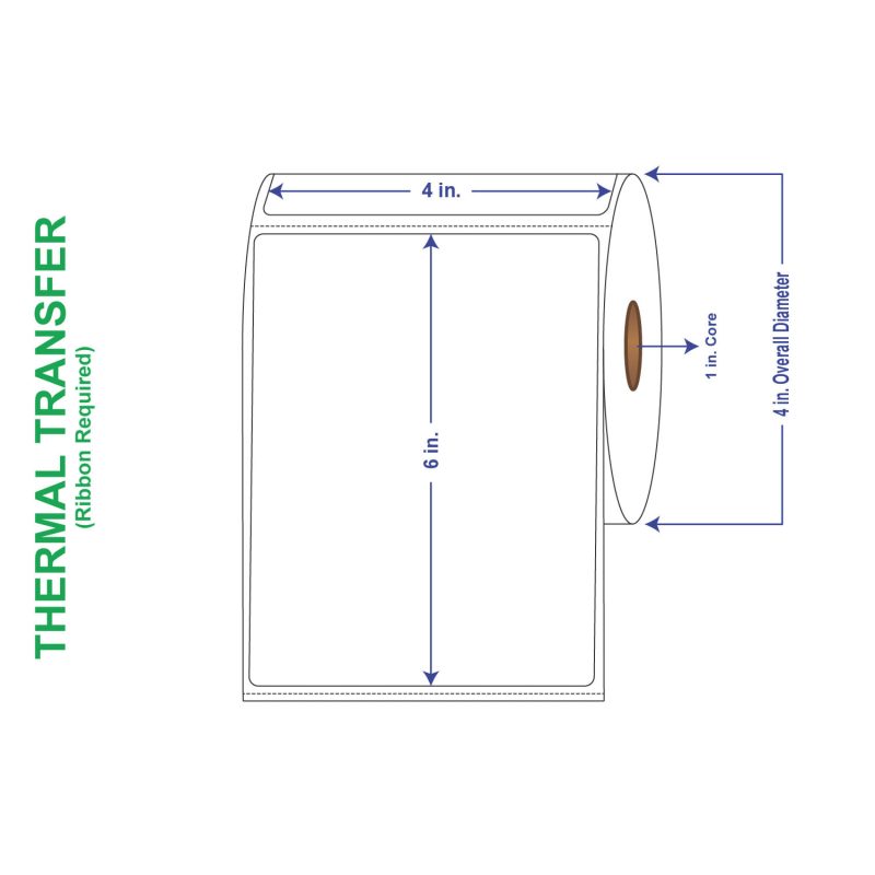 4" x 6" General Use Labels, w/ Perf Thermal Transfer Labels, Perforated, 250 per roll (4 Rolls per Carton)