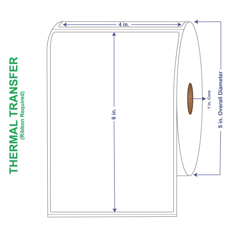 4" x 6" General Use Labels, w/ Perf Thermal Transfer Labels, Perforated, 450 per roll (4 Rolls per Carton)