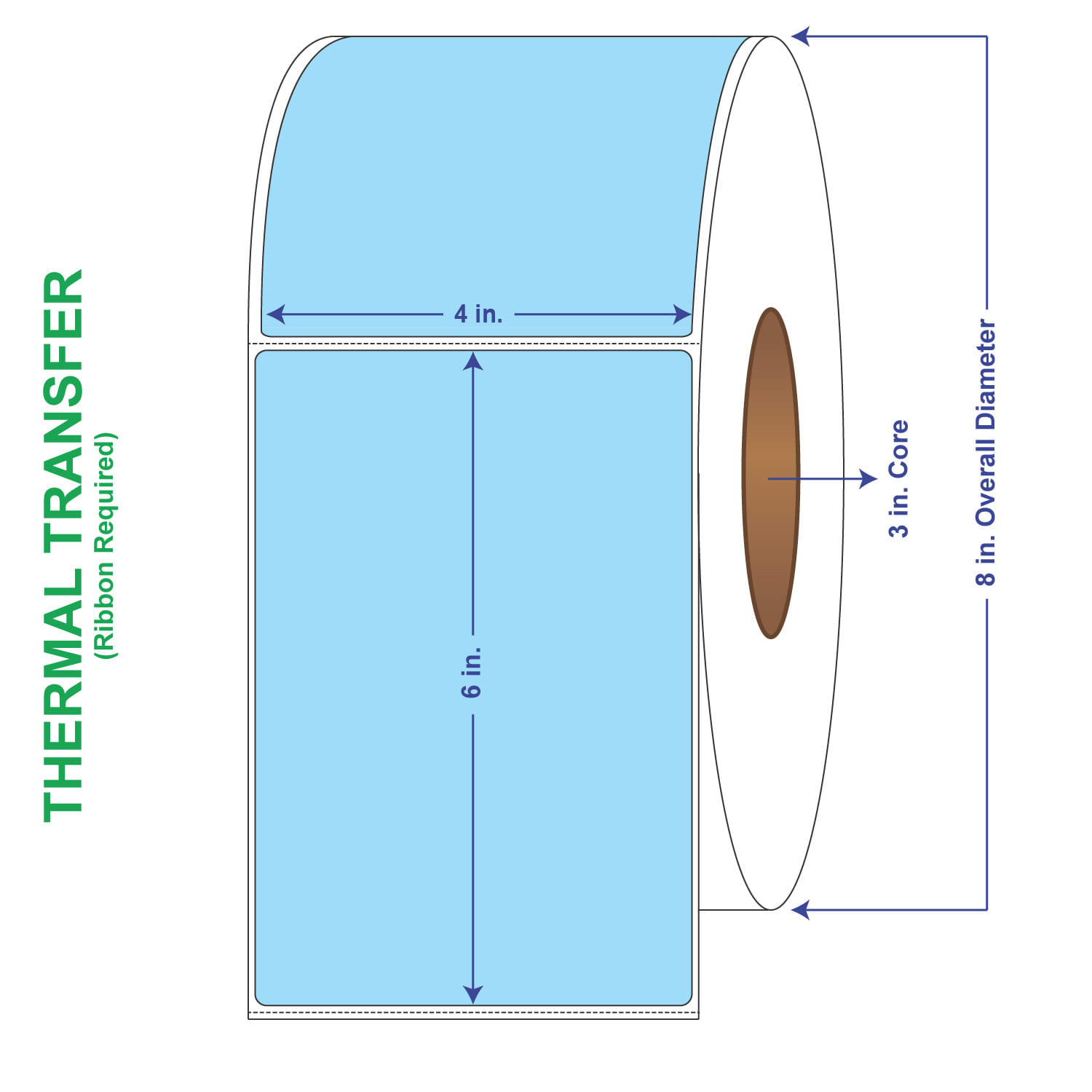 4" x 6" General Use Labels, w/ Perf Thermal Transfer Labels, Perforated, Tinted, Blue (2975), 1000 per roll (4 Rolls per Carton)