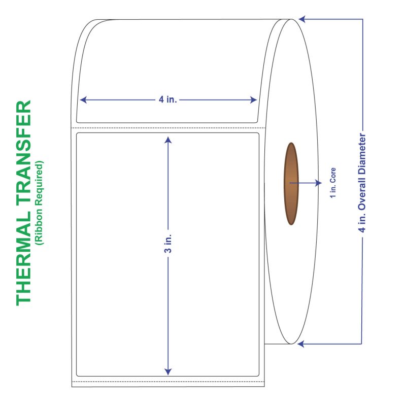 4" x 6" General Use Labels, w/ Perf Removable Adhesive Thermal Transfer Labels, Perforated, 1000 per roll (4 Rolls per Carton)